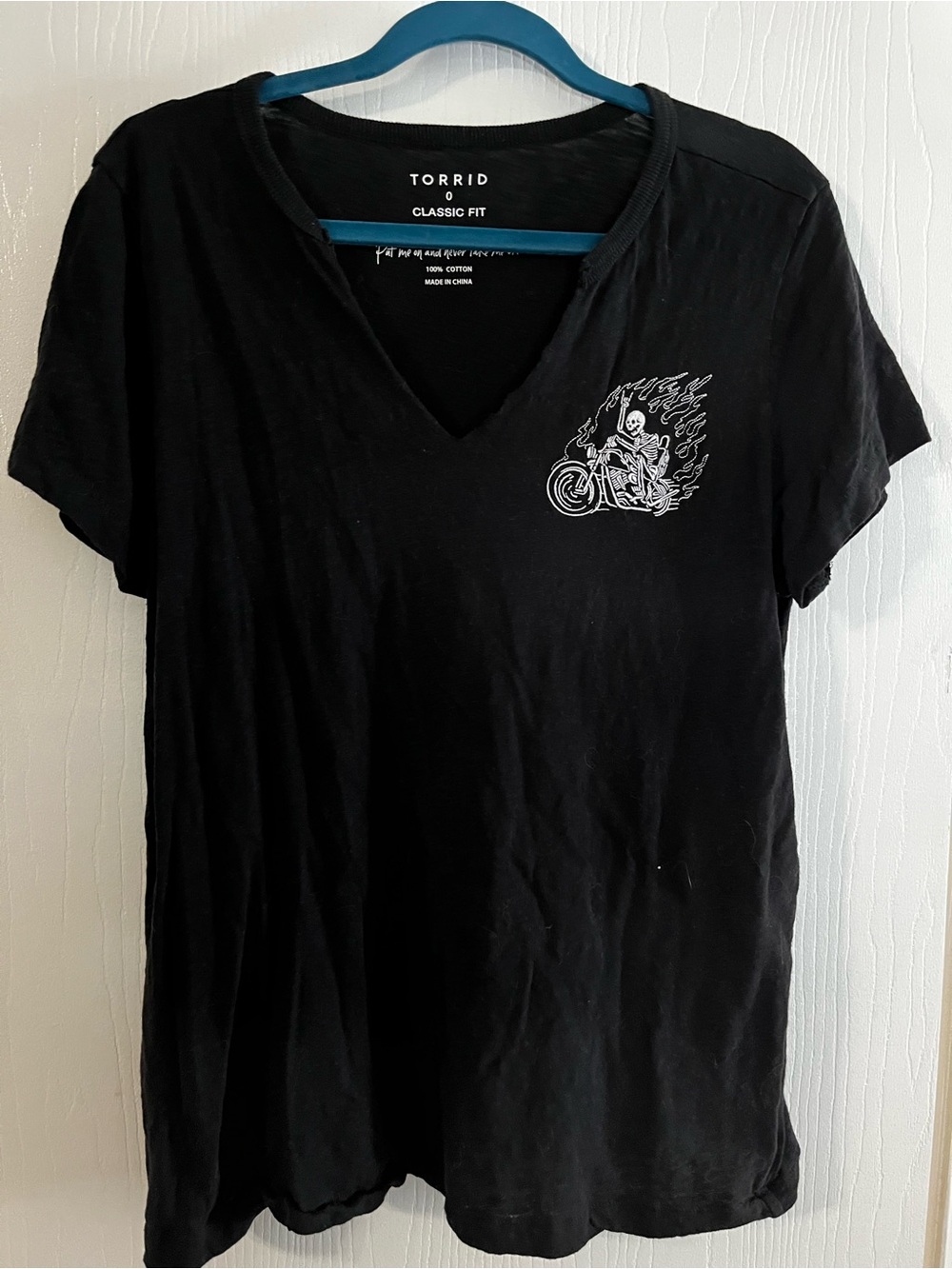 torrid Black V-Neck Tee with White Motorcycle Graphic